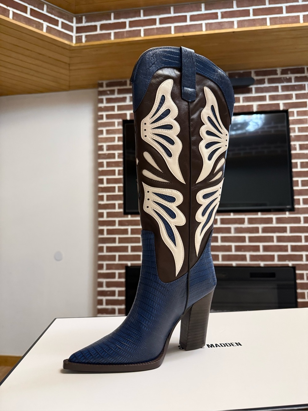 Steve Madden Blue Western-Style Pointed Toe Heeled Boot